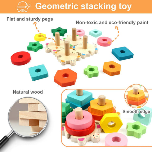 WOOD CITY Stacking Toys for Toddlers 1-3, Montessori Shape Sorter Baby Toys 12-18 Months, Wooden Block Educational Puzzle Toys for Boys Girls 1 2 ...