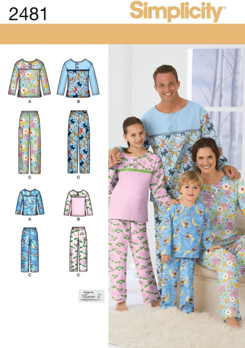 Simplicity Child, Teen, and Adult Pajama Tops and Pants Sewing Pattern, Sizes XS-XL...