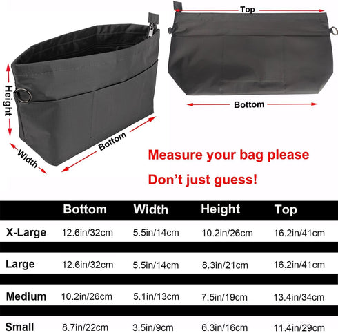 Time Wing Handbag Tote Purse Organizer Insert Bag Liner Shaper Divider Zipper 11 Pockets Compartments Small Dark Grey...