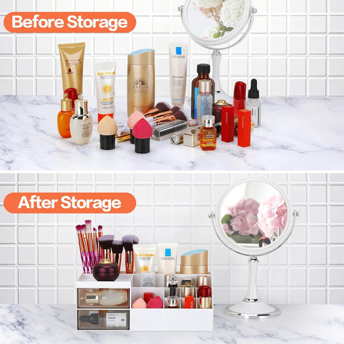 LETURE Desk Organizer, Cosmetic Makeup Vanity Organizer Box, Bathroom Counter Makeup Storage for Eyeshadows, Skin Care, Concealers, Powders, Nail ...
