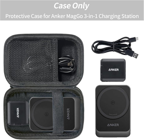 Case Compatible with Anker MagGo 3-in-1 Charging Station, MagSafe Wireless Charger Stand, Foldable Magnetic Charging Station Durable Storage Holde...