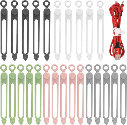 25 Pcs Silicone Cable Ties, Reusable Cable Straps Wire Organizer, Cable Management Cord Organizer for Fastening Earphone Phone Charger Home Office...