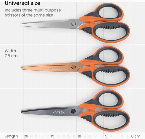 Arteza Craft Scissors, Set of 3, 8-Inch Scissors with Different Blades, Titanium Nonstick Stainless Steel Blades, Craft Supplies for Scrapbooking,...