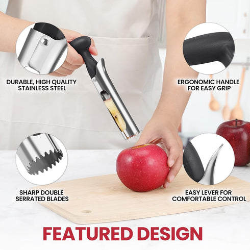 SCHVUBENR Premium Apple Corer Tool - Easy to Use and Clean - Sturdy Apple Core Remover with Sharp Serrature - Stainless Steel Corers for Apple and...
