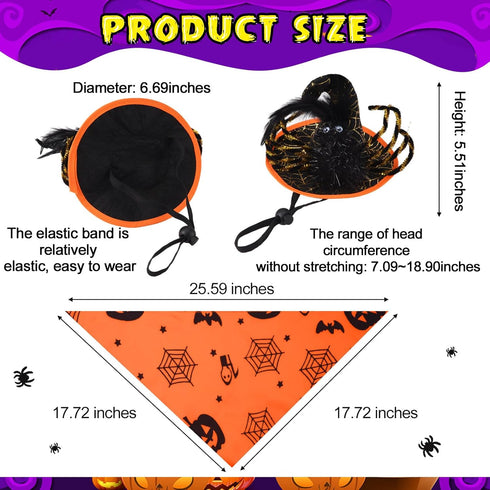6 Pieces Pet Halloween Costume Dog Accessories includes Tulle Tutu Skirt Halloween Dog Bandana Cute Headband Wizard Hat with Spider Halloween Cost...