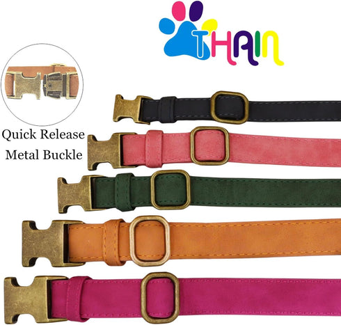 THAIN Soft Leather Dog Collar, Heavy Duty Metal Buckle Padded Dog Collar Quick Release, Adjustable Pet Collar for Medium Large dogs Breeds (L, Dar...