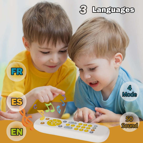 Baby TV Remote Control Toy with Light and Sound, Early Educational Music Toy with English/French/Spanish, Gift Toy for 6 Months+(White)...