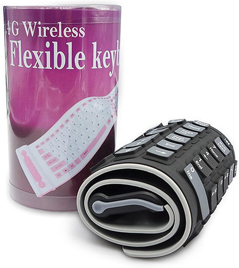 Wireless Silicone Keyboard, Portable Foldable Roll Up Soft Rubber Keyboard, Perfect for PC, Laptop and Travel (Black and Gray)...