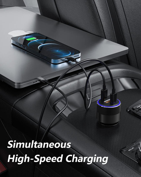 130W USB C Car Fast Charger with 100W Cable,PD 100W PPS 45W QC5 30W Cigarette Lighter Type C Charger for iPad Pro MacBook Pro Air Laptop iPhone 15...