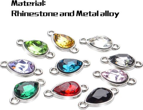 Rhinestone Charms,20pcs Mixed Drop Pendants Alloy Links Charms Bulk With Double Hole For DIY Necklace Bracelet Jewelry Making,10 Colors,17 x 10mm...
