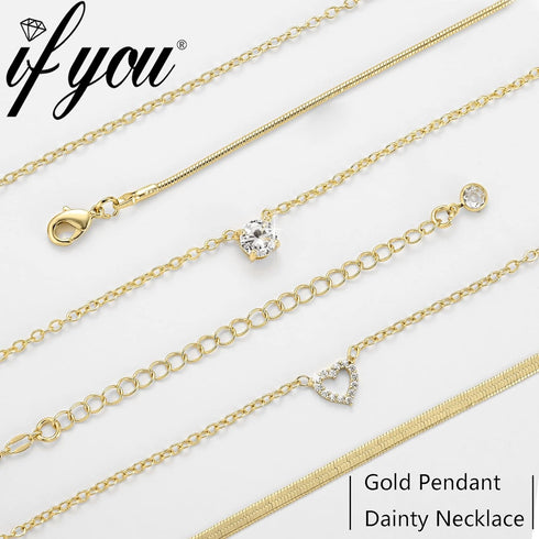 iF YOU 6 Pcs Gold Chokers Necklace Set for Women, 14k Gold Plated CZ Pendant Necklace, Trendy Dainty Snake Chain Layered Necklaces for Jewelry Gif...