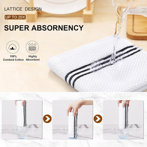 100% Cotton Waffle Weave Kitchen Towels, 13 x 28 Inches, Super Soft and Absorbent Buffalo Check Dish Towels for Drying Dishes, 4-Pack, White & Bla...
