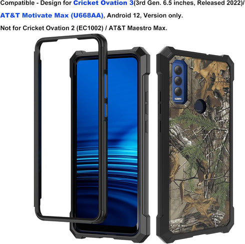 Ailiber for AT&T Motivate Max Phone Case(U668AA), Cricket Ovation 3 Case with Screen Protector, 2 Layer Structure Protection, Shockproof Corners T...