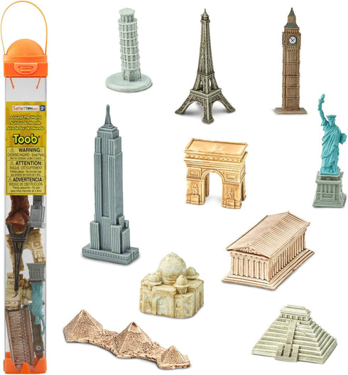 Safari Ltd. Around The World TOOB - 10 Figurines: Leaning Tower of Pisa, Eiffel Tower, Taj Mahal, Statue of Liberty, Giza Pyramids, & More - Educa...