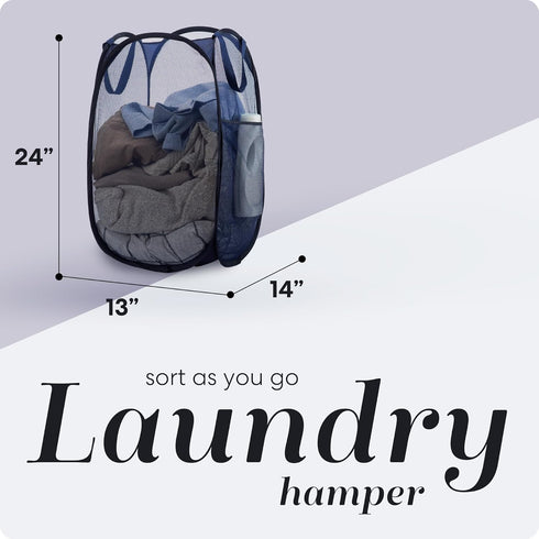 Handy Laundry Collapsible Mesh Foldable Hamper 14" x 14' x 24" Navy Blue...