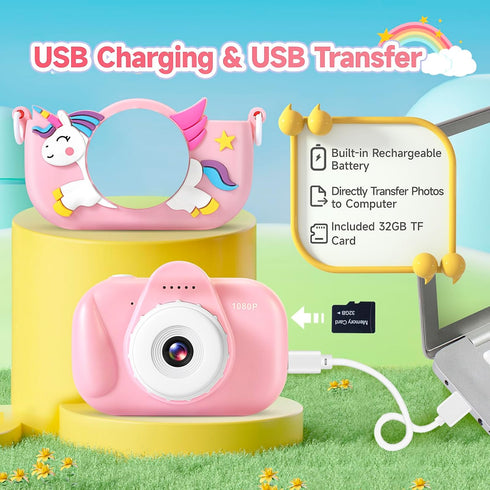 Kids Camera for Toddler Girls Boys Aged 3-9, YEEHAO 32MP Kids Toys Digital Camera 3 4 5 6 7 8 9 Year Old Girls, Children Birthday Gift for Kids, P...