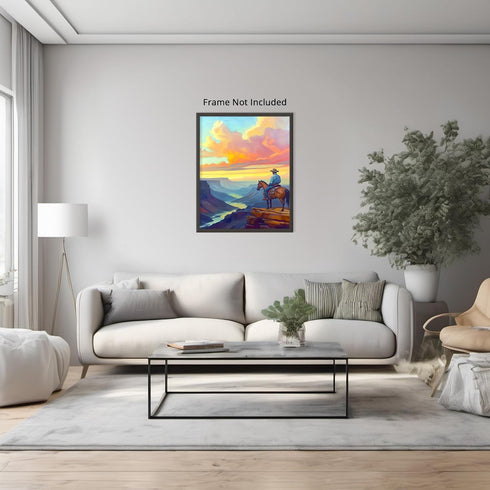 Posterizer 1 pcs-vibrant painting style art-cowboy on horse in the wild 1-Western Art-Men's Art Collection-Living Room Bedroom Decor- unframed wal...