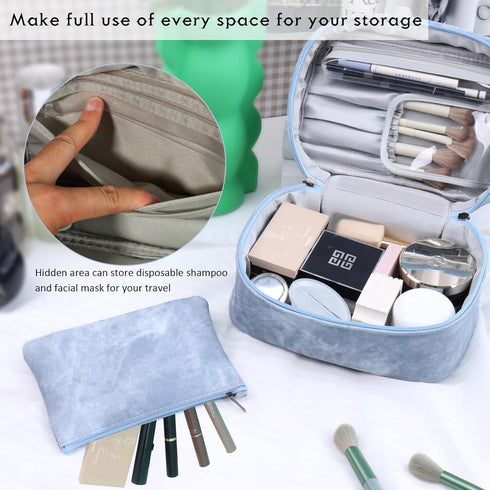 Travel Size Makeup Brush Bag for Women, 2024 Latest Premier PU Leather Cosmetic Bags for Traveling, Cute Skincare Make Up Storage Bag Organizer, C...
