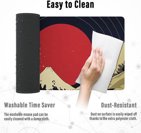 Ovenbird Extended Gaming Computer Mouse Pad, Large Black Red Mouse Pad for Desk, Cute Anime Japanese Great Wave Desk Pad for Keyboard and Mouse, R...