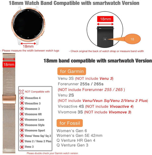 Abanen Watch Bands for Garmin Vivoactive 4S / Vivomove 3S / Venu 2S / Venu 3S, 18mm Quick Release Stainless Steel Metal Mesh Women Wristband Strap...