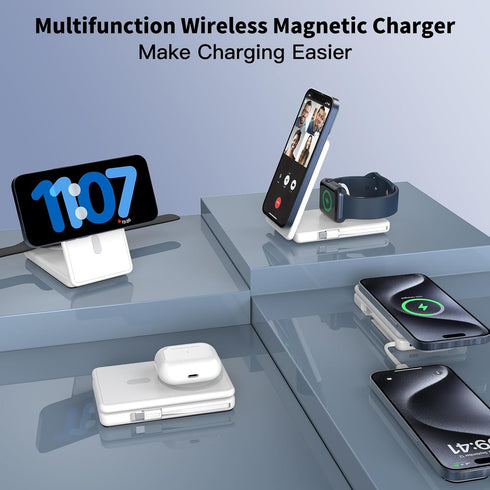 Wireless Charger for Magsafe Charger 5000mAh Power Bank, 3 in 1 Portable Magnetic Charger Stand for iPhone 15/14/13/12 Pro Max/iWatch 9 8, Foldabl...