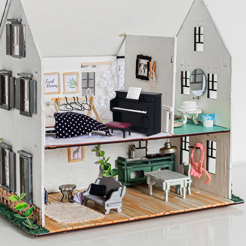 Piano Keyboard Toy for Kids Dollhouse Piano Model Miniature Stool Musical Educational Toy for Micro Landscape Fairy Garden Black...