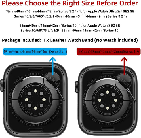 OUHENG Compatible with Apple Watch Band 42mm/41mm/40mm/38mm, Genuine Leather Bands Replacement Strap for iWatch SE2 SE Series 10 9 8 7 6 5 4 3 2 1...