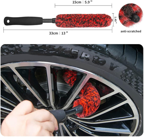 Car Wool Wheel Brushes for Cleaning Wheels Set (3 Pack), Metal-Free Tire Brushes Kit, Soft Wheel Brushes for Cleaning Tires and Rims...
