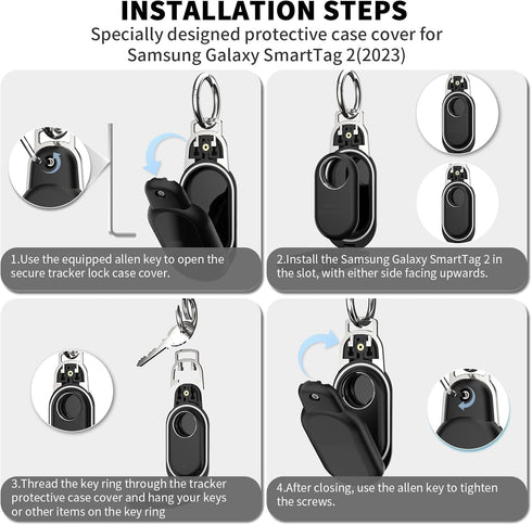 2 Pack Waterproof Keychain Holder Case for Samsung Galaxy SmartTag2, Tracker Protective Case Compatible SmartTag 2, Smart Tag 2 Holder with Key Ri...