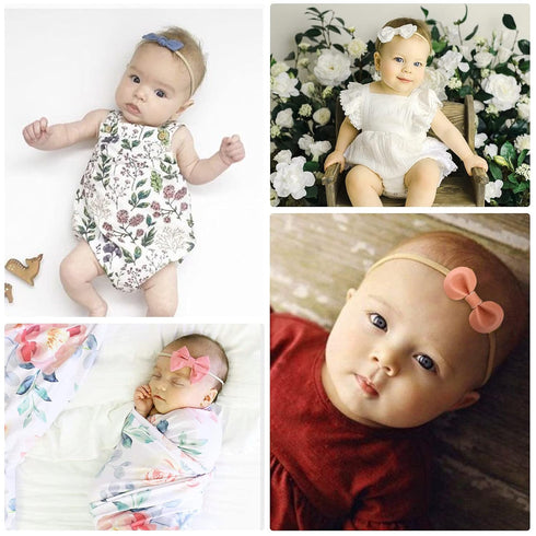 DRESHOW BQUBO Baby Girl Headbands with Bows Nylon Hairbands Handmade Hair Accessories for Newborn Infant Toddlers 10 Pack...