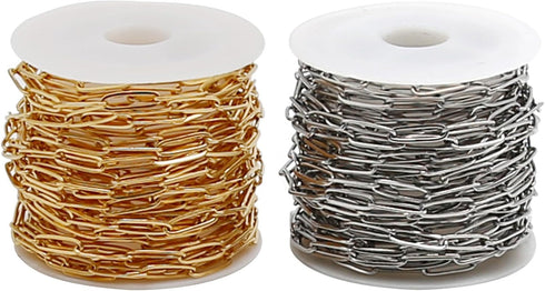 DIY 10M 32.8 Feet Gold Chain Roll Chains Stainless Steel Cable Chain Necklace Chains with Jump Rings Lobster Clasps for Women Adults Jewelry Makin...