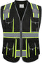 JKSafety 10 Pockets Hi-Vis Zipper Front Black Safety Vest | Cushioned Collar | High Reflective Tapes with Extended Neon Yellow Strips | Meets ANSI...