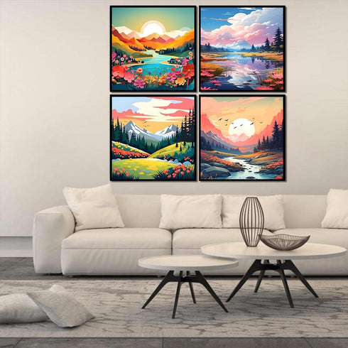 4 Pack Paint by Numbers for Adults, Landscape DIY Acrylic Painting Paint by Numbers Kits on Canvas for Kids Ages 4-8-12 Perfect for Gift Home Wall...