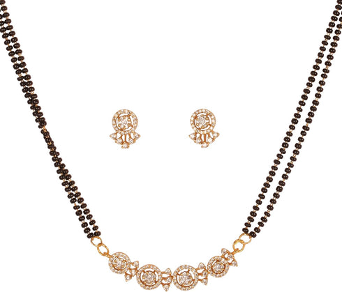 By Touchstone Traditional Indian Bollywood Studded Diamond Look Cubic Zirconia CZs Black Beads Symbolic Designer Jewelry Mangalsutra Pendant Set I...