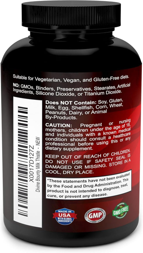 Divine Bounty Pure Milk Thistle Capsules Supplement - A Potent 1200mg Milk Thistle Supplement with 4X Concentrated Extract (Standardized) 120 Vege...