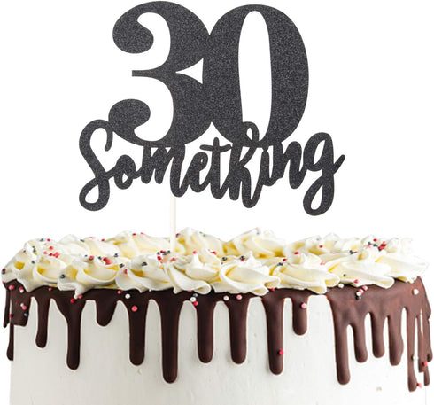 30 Something Cake Topper Double Sided Black Glitter Hello Thirty Sign 30th Birthday Party Decorations...