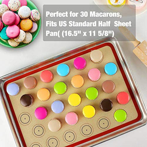 Macaron Silicone Baking Mat - Set of 2 Non Stick Silicon Macaroon Baking Sheet Cookie Liner(BPA Free/Reusable/Half Sheet),Perfect Cooking Kit for ...