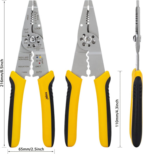 KATA 8 Inch Wire Cutter Wire Stripper, Cutting for 10-20 AWG Solid Wire and 12-22 AWG Stranded Wire, Wire Stripper Crimper Crimping Tool for Elect...