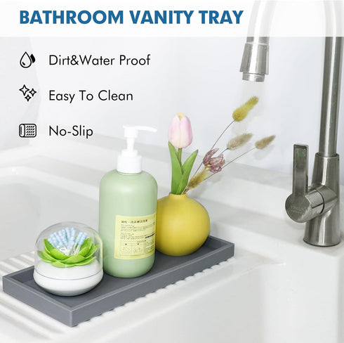 Bloss Silicone Tray Set for Bathroom/Kitchen - 15.7" Bathroom Soap Dispenser Tray and Soap Holder, Silicone Vanity Trays Countertop Organizer for ...