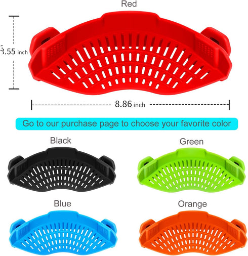 Clip On Strainer Silicone for all Pots and Pans, AUOON Pasta Strainer Clip on Food Strainer for Meat Vegetables Fruit Silicone Kitchen Colander...