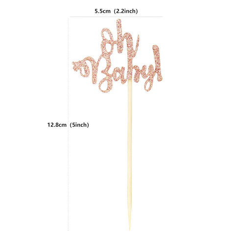 Ercadio 24 Pack Oh Baby Cupcake Toppers Rose Gold Glitter Baby Shower Cupcake Picks Boys Girls Birthday Party Cake Decorations...