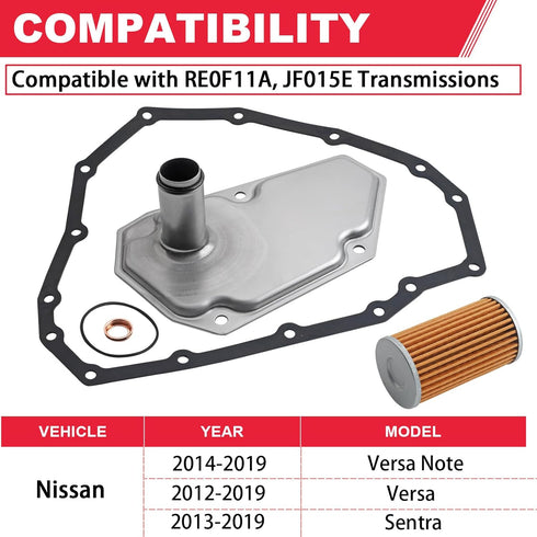 RE0F11A JF015E Transmission Filter Oil Pan Gasket Kit Fits for 2012-2019 Nissan Versa Sentra Versa Note Replaces# 33010-JF015 31726-28X0A 31726-3J...