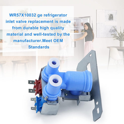 WR57X10032 Refrigerator Water Inlet Valve Dual solenoid by Romalon Fit for G.E Hot-point Refrigerator Replace WR57X10051 AP3672839 PS901314 AH304374 AP3192626
