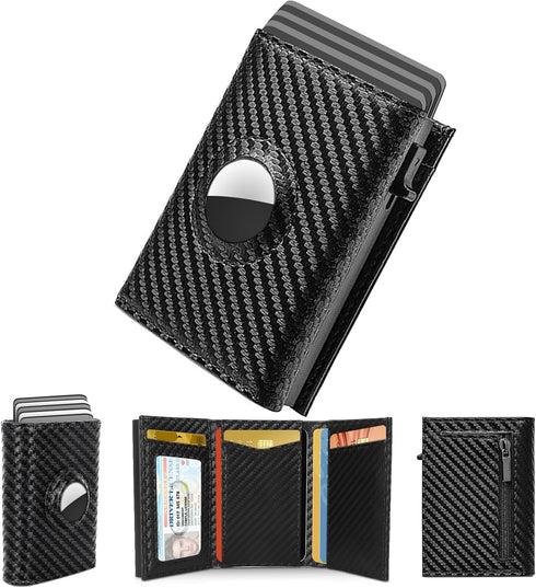 Smart Edge Wallet with Airtag Holder | Card Holder | Pop Up Wallet with Large Card Capacity | Safe Track Wallet with RFID Blocking | Slim, Carbon ...