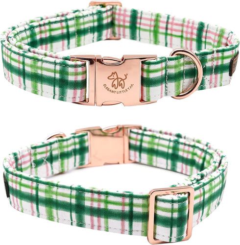 Elegant little tail Dog Collar with Bow - Pink with Green Plaid Boy or Girl Dog Collar Cute Bowtie Pet Collar Adjustable Dog Collar for X-Small Pu...