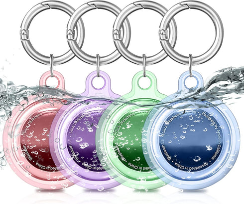 4 Pack Airtag Keychain Waterproof,Air Tag Holder Case Compatible with Apple AirTag Case for Dog Cat Collar Tracker Key Ring Locator Protective Cov...