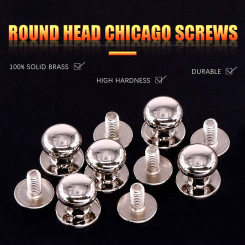 Swpeet 30Sets Sliver 8x10x10mm Chicago Screws Round Head Button Stud Slotted Screws Nail Rivet Leather Rivets Craft Belt for DIY Craft Leather Cra...