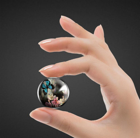 Blue Butterfly Image Glass Dome Custom Phone Finger Holder Bracket 360°Rotation Accessories Ring Stand for Cell Phones...