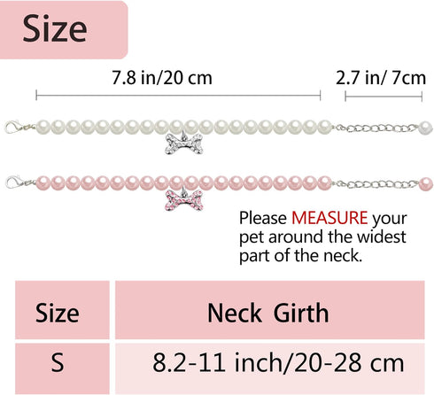 2 Pcs Dog Cat Pearl Collar Necklace with Rhinestone Bone, Fancy Cat Wedding Collar Jewelry for Girl Cat Puppy Dogs Accessories(Pink+White)...