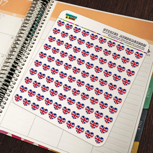 United Kingdom Great Britain Union Jack Country Flag Heart Shaped Planner Calendar Scrapbook Craft Stickers...